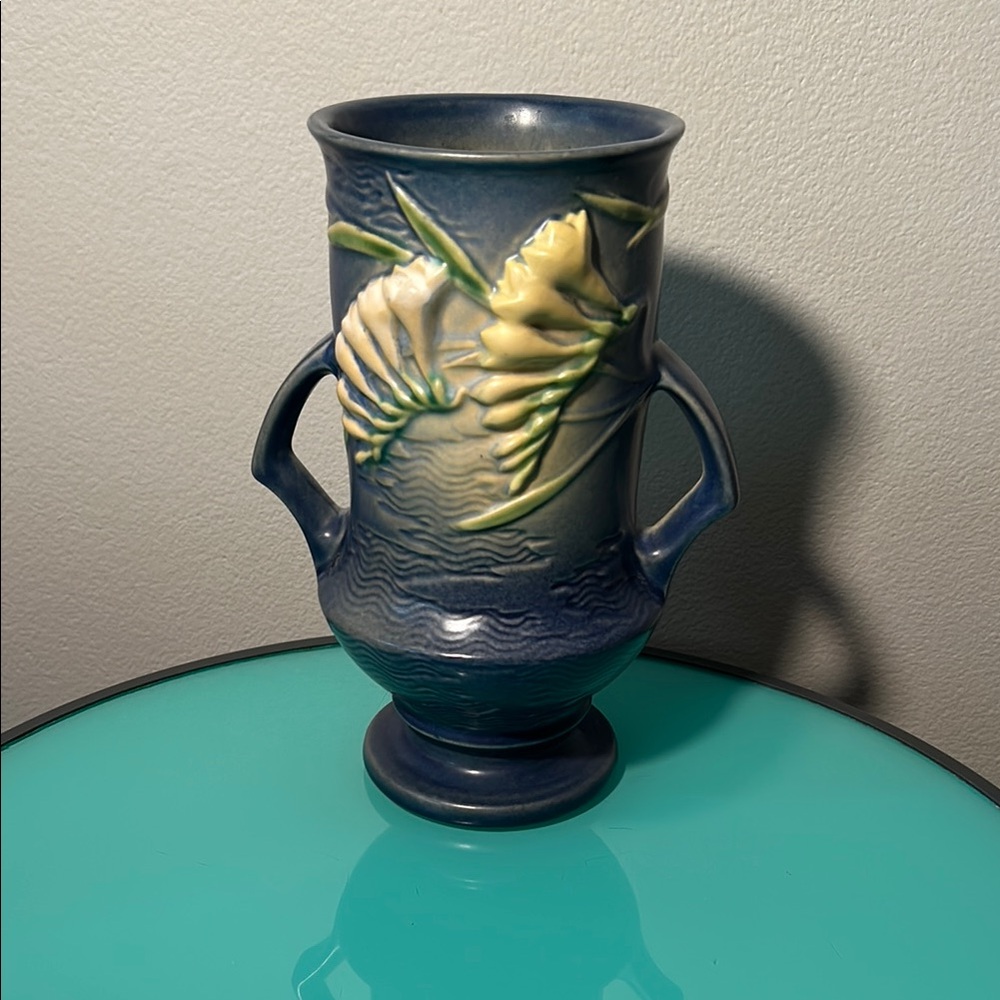 Roseville Blue Floral Ceramic Vase